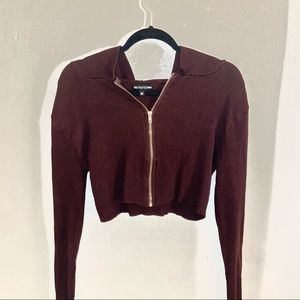 Chocolate brown cropped zip hoodie